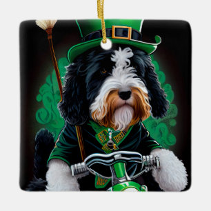 Bernedoodle Dog fiets St. Patrick's Day Keramisch Ornament