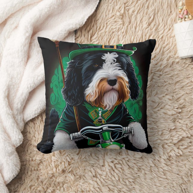 Bernedoodle Dog fiets St. Patrick's Day Kussen (Deken)