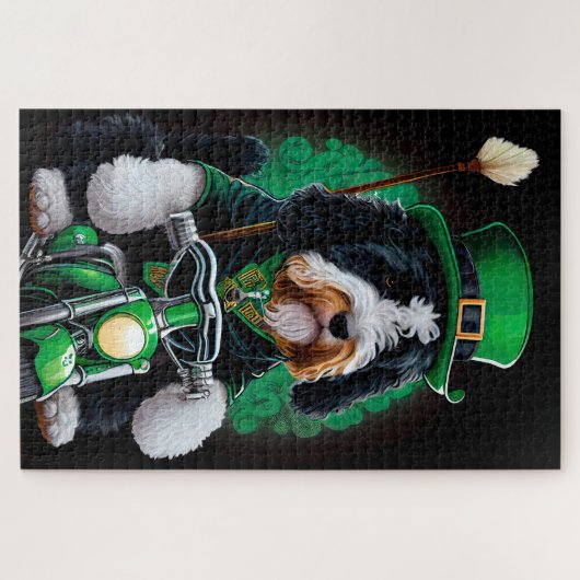 Bernedoodle Dog fiets St. Patrick's Day Legpuzzel (Horizontaal)