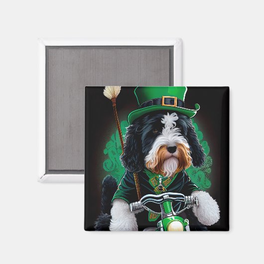 Bernedoodle Dog fiets St. Patrick's Day Magneet (Voorkant / Achterkant)