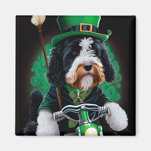 Bernedoodle Dog fiets St. Patrick's Day Magneet