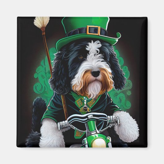 Bernedoodle Dog fiets St. Patrick's Day Magneet (Voorkant)