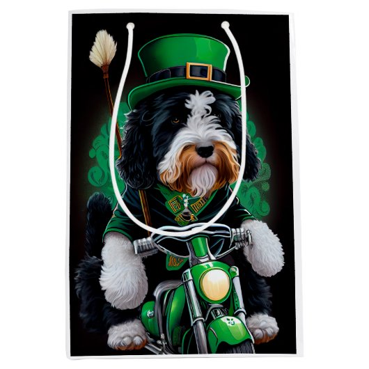 Bernedoodle Dog fiets St. Patrick's Day Medium Cadeauzakje (Voorkant)