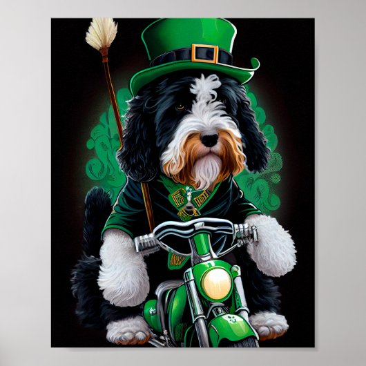 Bernedoodle Dog fiets St. Patrick's Day Poster (Voorkant)
