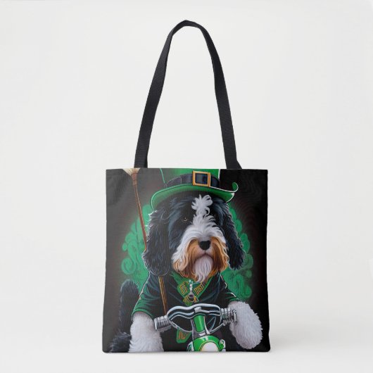 Bernedoodle Dog fiets St. Patrick's Day Tote Bag (Voorkant)