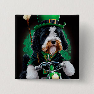 Bernedoodle Dog fiets St. Patrick's Day Vierkante Button 5,1 Cm
