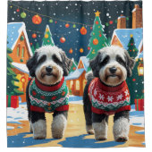 Bernedoodle Dogs Christmas Snow Holiday Douchegordijn (Voorkant)