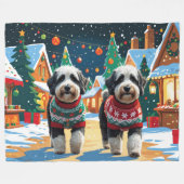 Bernedoodle Dogs Christmas Snow Holiday Fleece Deken (Voorkant (Horizontaal))