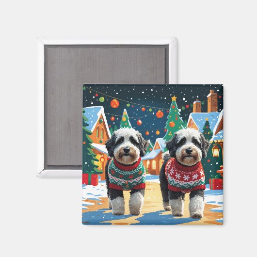 Bernedoodle Dogs Christmas Snow Holiday Magneet (Voorkant / Achterkant)