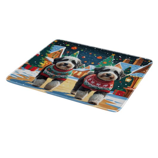 Bernedoodle Dogs Christmas Snow Holiday Snijplank (Hoek)