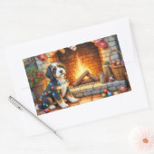 Bernedoodle Fireplace with Christmas Lights Rechthoekige Sticker (Envelop)