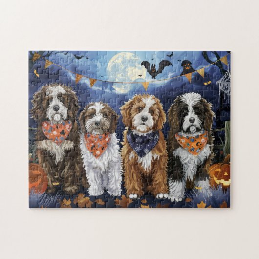 Bernedoodle Halloween Griezelen Legpuzzel (Horizontaal)