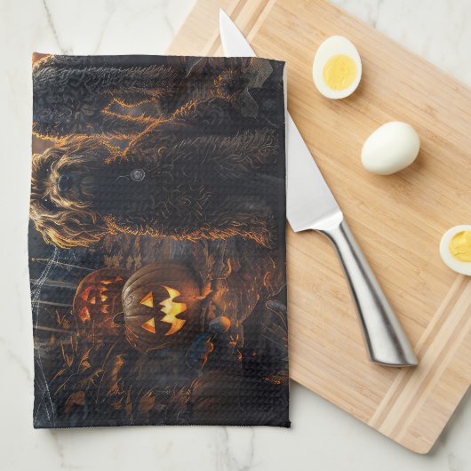 Bernedoodle Halloween Nacht Doggy Delight Theedoek (Quarter Fold)