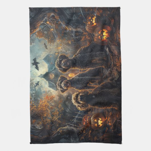 Bernedoodle Halloween Nacht Doggy Delight Theedoek (Verticaal)