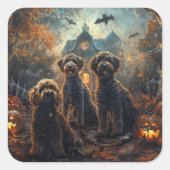 Bernedoodle Halloween Nacht Doggy Delight Vierkante Sticker (Voorkant)