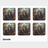Bernedoodle Halloween Nacht Doggy Delight Vierkante Sticker (Vel)