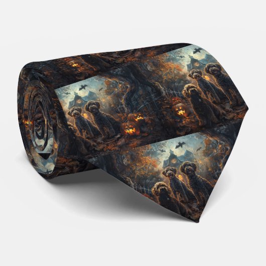 Bernedoodle Halloween Nacht Hond Delight Stropdas (Opgerold)