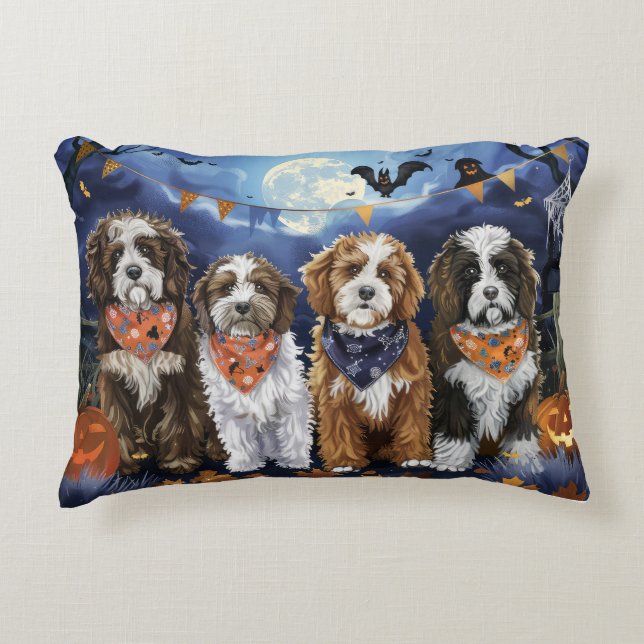 Bernedoodle Halloween Spooky Accent Kussen (Voorkant)