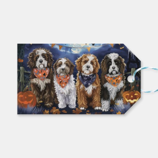 Bernedoodle Halloween Spooky Cadeaulabel (Voorkant (Horizontaal))