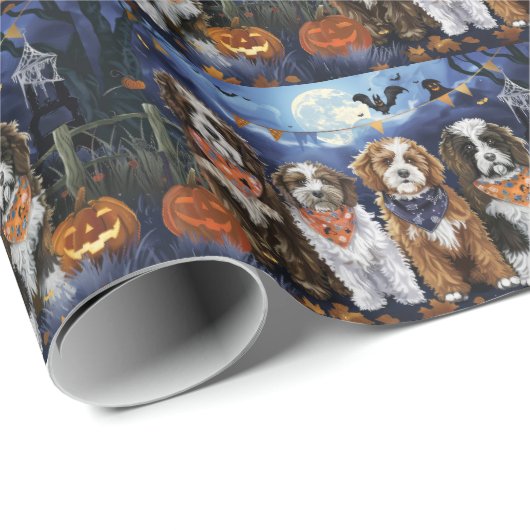 Bernedoodle Halloween Spooky Cadeaupapier (Rol Hoek)