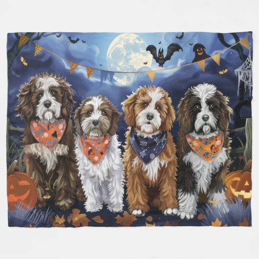 Bernedoodle Halloween Spooky Fleece Deken (Voorkant (Horizontaal))
