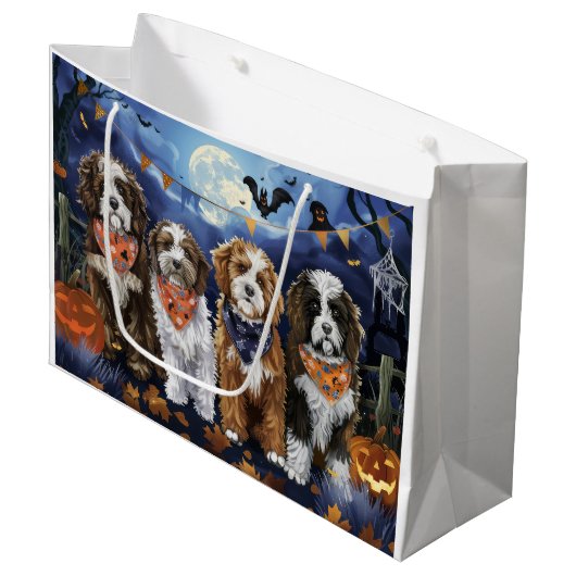 Bernedoodle Halloween Spooky Groot Cadeauzakje (Voorkant Gekanteld)