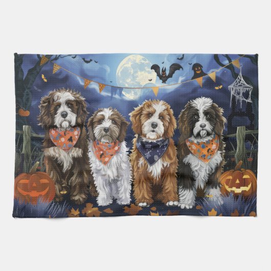 Bernedoodle Halloween Spooky Theedoek (Horizontaal)
