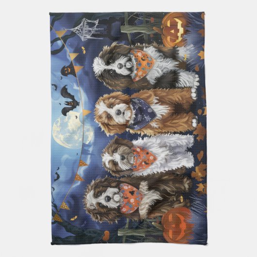 Bernedoodle Halloween Spooky Theedoek (Verticaal)