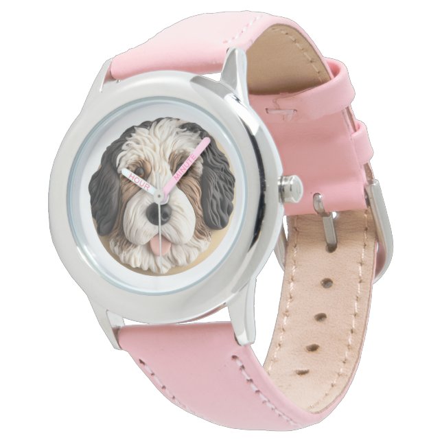 Bernedoodle Hond 3D geïnspireerd Horloge (Gekanteld)