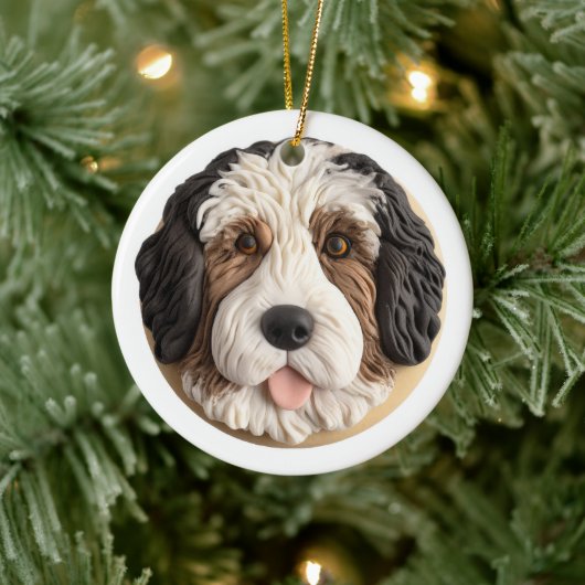 Bernedoodle Hond 3D geïnspireerd Keramisch Ornament (Boom)