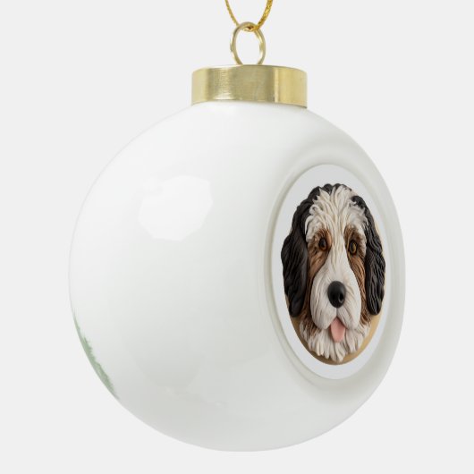 Bernedoodle Hond 3D geïnspireerd Keramische Bal Ornament (Links)