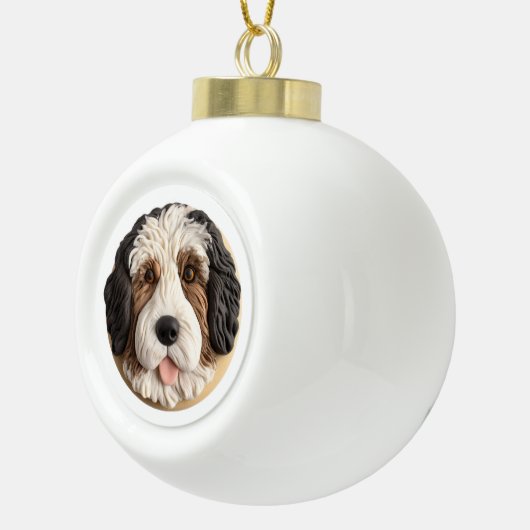 Bernedoodle Hond 3D geïnspireerd Keramische Bal Ornament (Rechts)