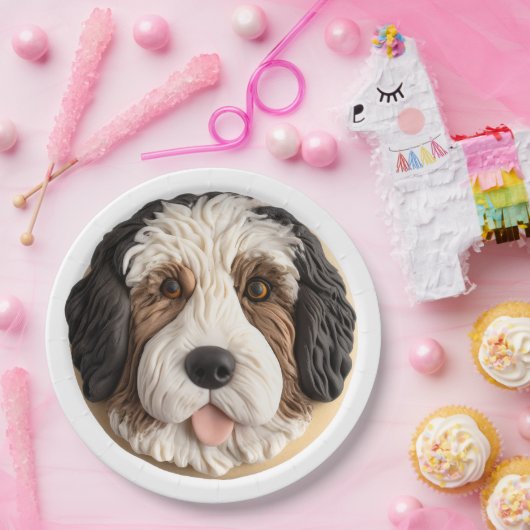 Bernedoodle Hond 3D geïnspireerd Papieren Bordje (Feest)