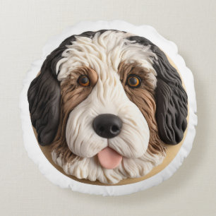 Bernedoodle Hond 3D geïnspireerd Rond Kussen