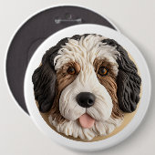 Bernedoodle Hond 3D geïnspireerd Ronde Button 6,0 Cm (Voorkant /achterkant)
