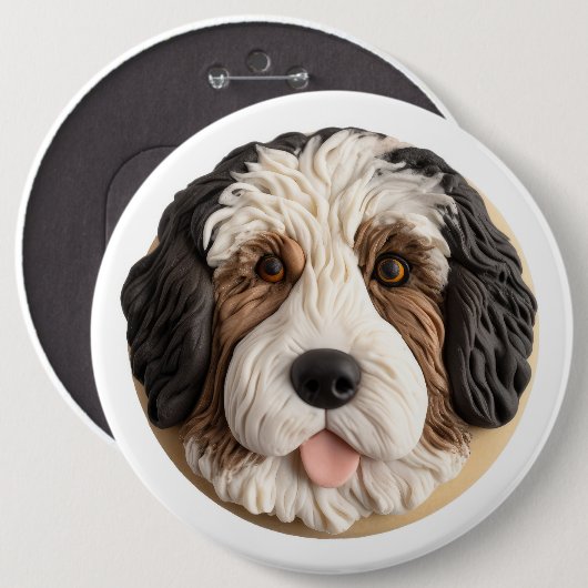 Bernedoodle Hond 3D geïnspireerd Ronde Button 6,0 Cm (Voorkant /achterkant)