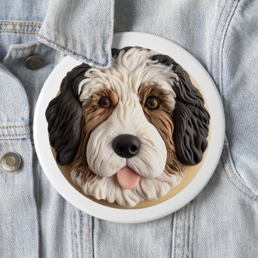 Bernedoodle Hond 3D geïnspireerd Ronde Button 6,0 Cm (In situ)