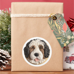 Bernedoodle Hond 3D geïnspireerd Ronde Sticker