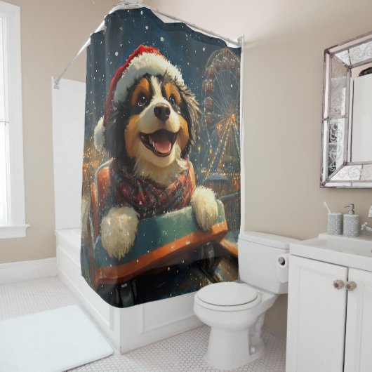 Bernedoodle Hond Achterbaan Kerst  Douchegordijn (In situ)