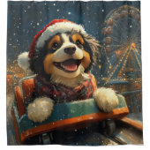 Bernedoodle Hond Achterbaan Kerst  Douchegordijn (Voorkant)
