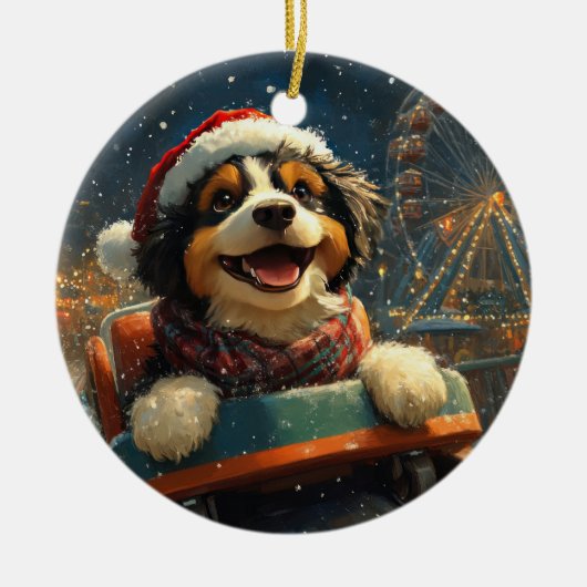Bernedoodle Hond Achterbaan Kerst Keramisch Ornament (Voorkant)