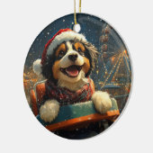 Bernedoodle Hond Achterbaan Kerst Keramisch Ornament (Links)