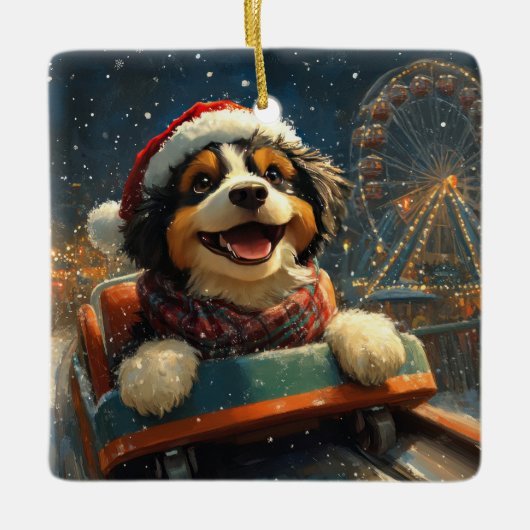 Bernedoodle Hond Achterbaan Kerst Keramisch Ornament (Voorkant)