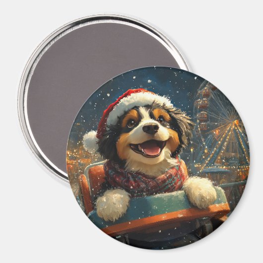 Bernedoodle Hond Achterbaan Kerst  Magneet (Voorkant / Achterkant)