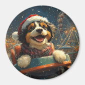 Bernedoodle Hond Achterbaan Kerst  Magneet (Voorkant)