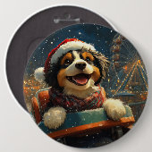 Bernedoodle Hond Achterbaan Kerst  Ronde Button 6,0 Cm (Voorkant /achterkant)
