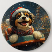 Bernedoodle Hond Achterbaan Kerst  Ronde Button 6,0 Cm (Voorkant)