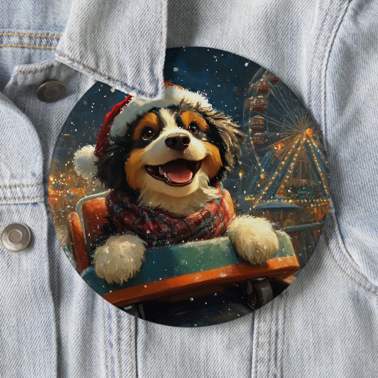 Bernedoodle Hond Achterbaan Kerst  Ronde Button 6,0 Cm (In situ)