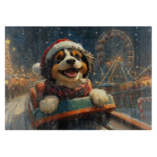 Bernedoodle Hond Achterbaan Kerst  Snijplank (Voorkant)