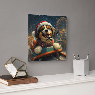 Bernedoodle Hond Achterbaan Kerst  Vierkante Klok